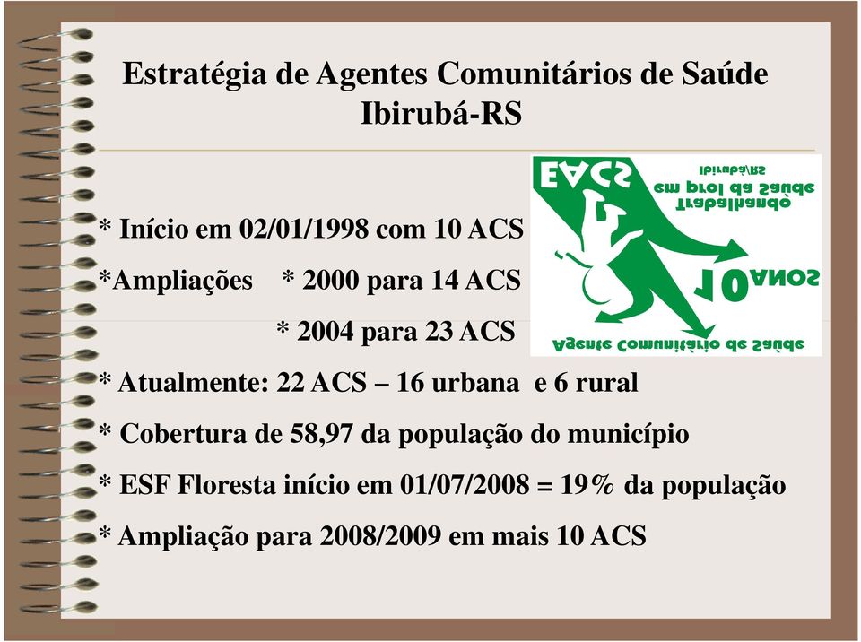 ACS 16 urbana e 6 rural * Cobertura de 58,97 da população do município * ESF