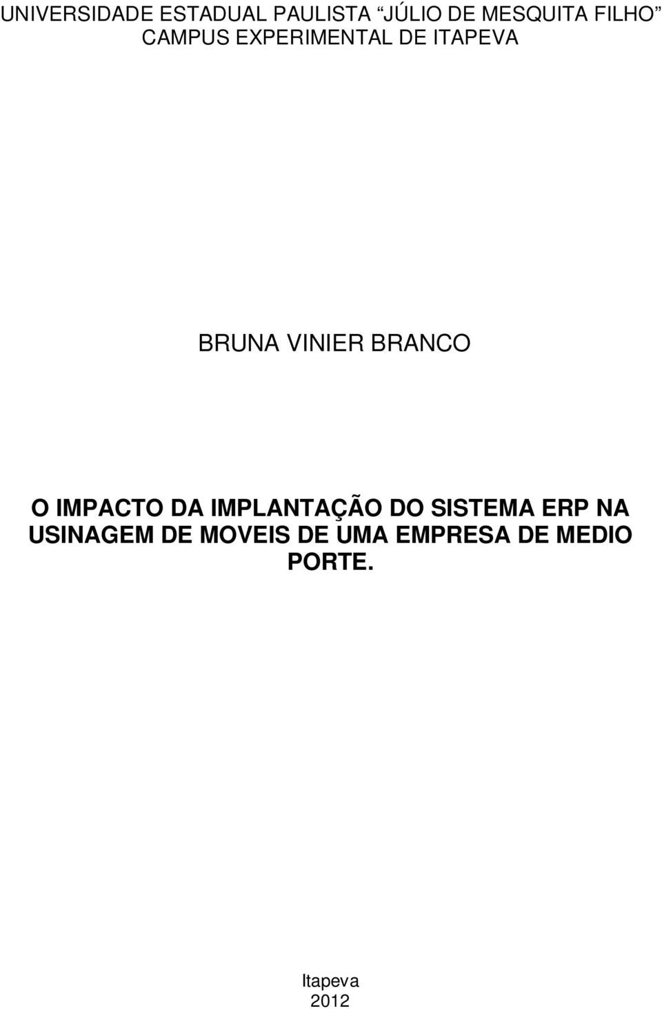 BRANCO O IMPACTO DA IMPLANTAÇÃO DO SISTEMA ERP NA