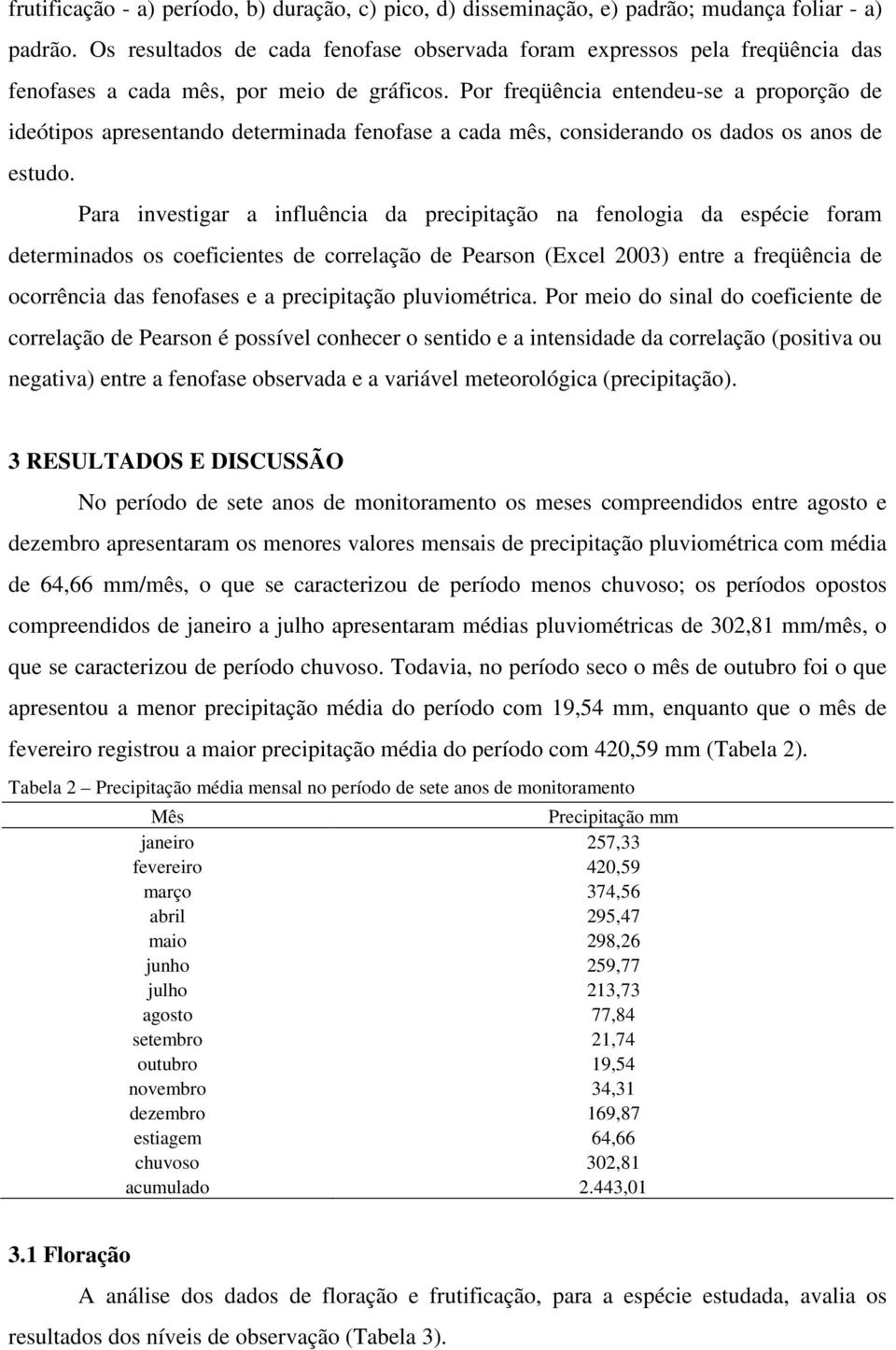 Por freqüência entendeu-se a proporção de ideótipos apresentando determinada fenofase a cada mês, considerando os dados os anos de estudo.