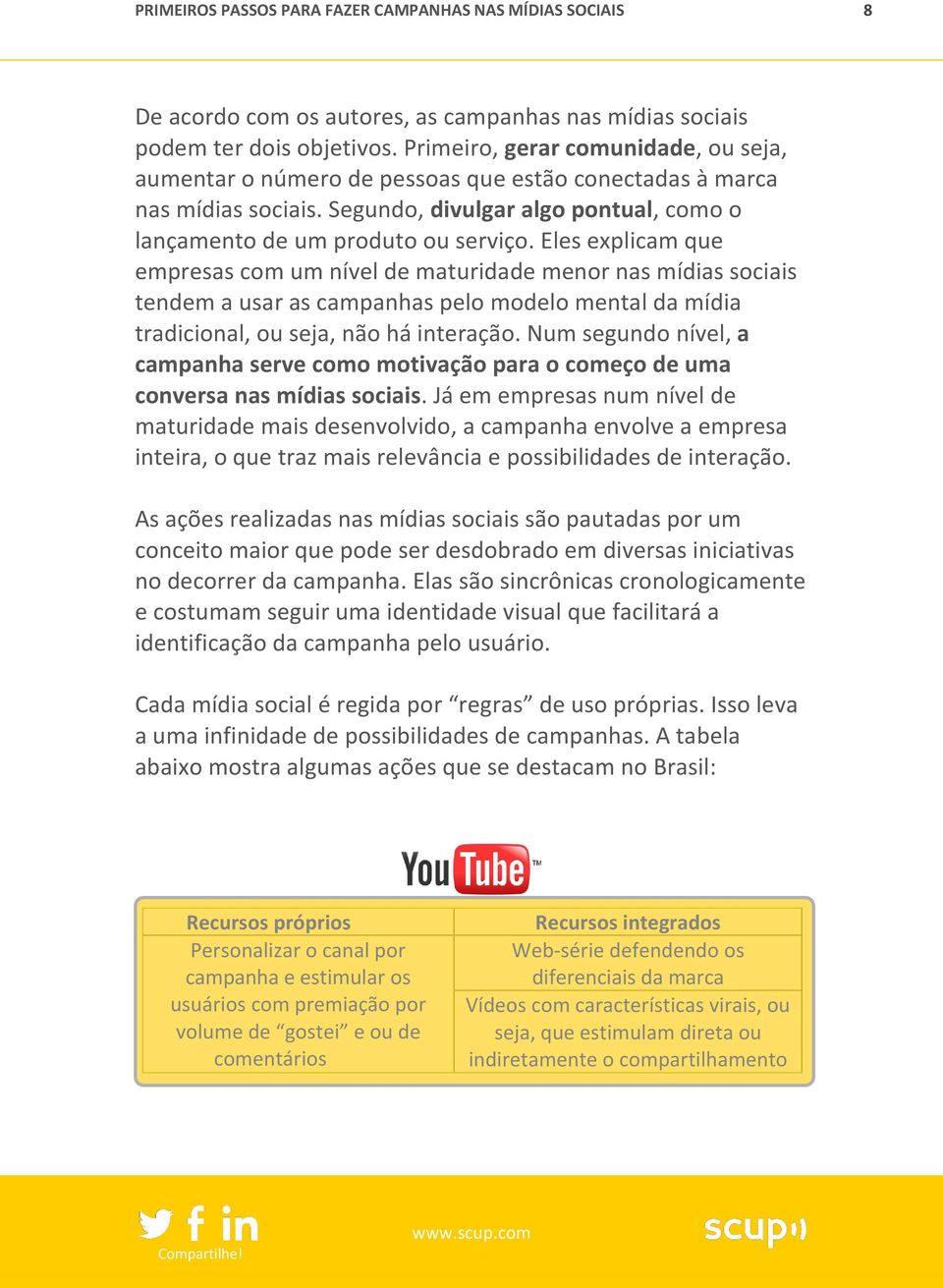 Eles explicam que empresas com um nível de maturidade menor nas mídias sociais tendem a usar as campanhas pelo modelo mental da mídia tradicional, ou seja, não há interação.