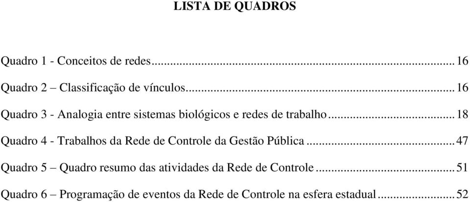 .. 18 Quadro 4 - Trabalhos da Rede de Controle da Gestão Pública.