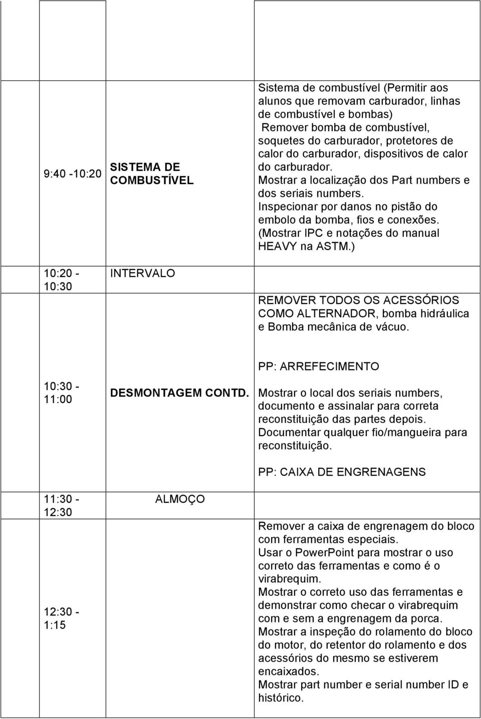 (Mostrar IPC e notações do manual HEAVY na ASTM.) 10:20-10:30 REMOVER TODOS OS ACESSÓRIOS COMO ALTERNADOR, bomba hidráulica e Bomba mecânica de vácuo.