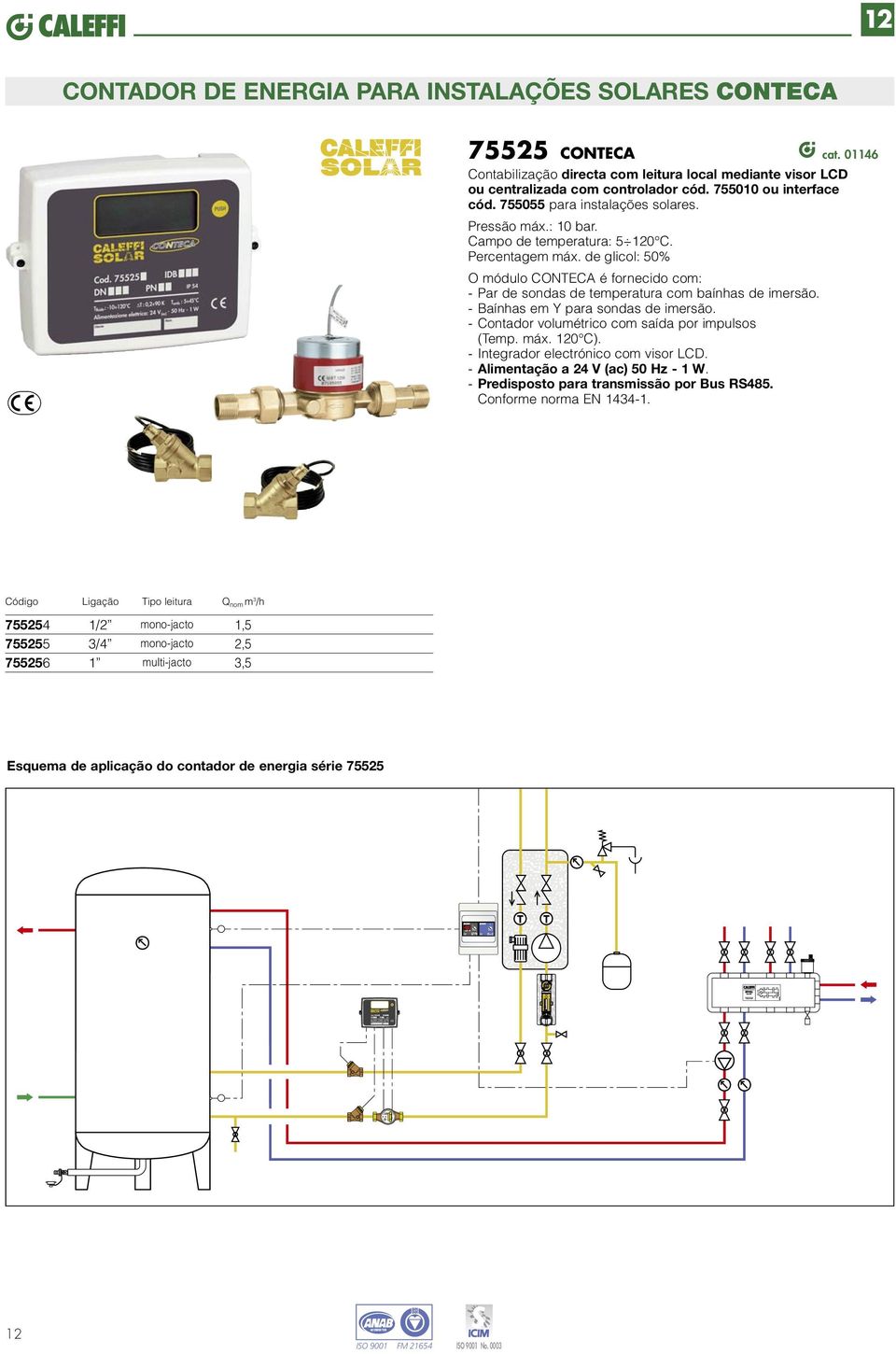 - aínhas em Y para sondas de imersão. - ontador volumétrico com saída por impulsos (Temp. máx. 120 ). - Integrador electrónico com visor L. - limentação a 24 V (ac) 50 Hz - 1 W.