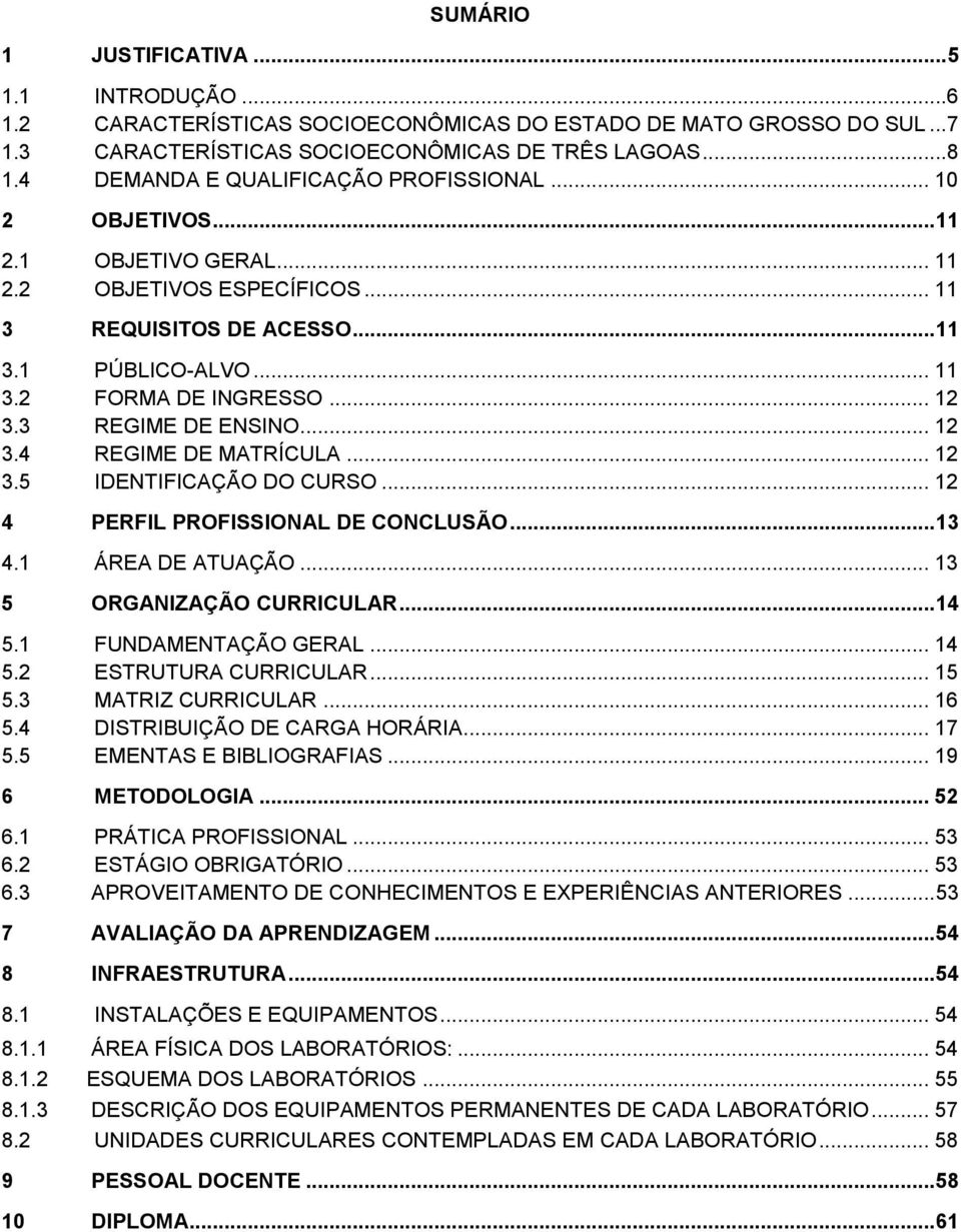 3 REGIME DE ENSINO... 12 3.4 REGIME DE MATRÍCULA... 12 3.5 IDENTIFICAÇÃO DO CURSO... 12 4 PERFIL PROFISSIONAL DE CONCLUSÃO... 13 4.1 ÁREA DE ATUAÇÃO... 13 5 ORGANIZAÇÃO CURRICULAR... 14 5.