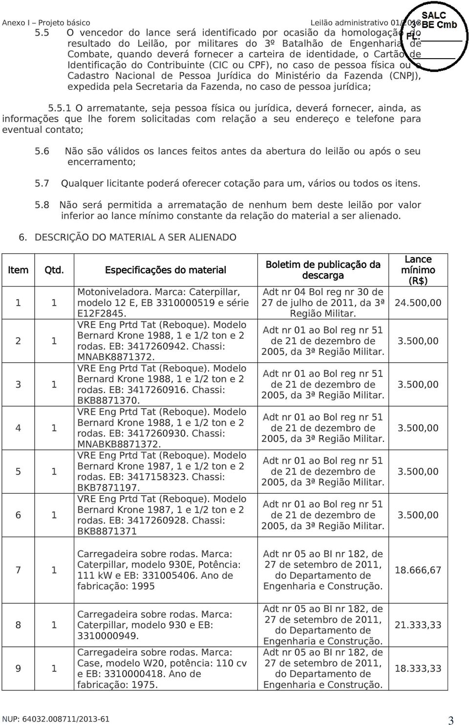 de pessoa jurídica; 5.5.1 O arrematante, seja pessoa física ou jurídica, deverá fornecer, ainda, as informações que lhe forem solicitadas com relação a seu endereço e telefone para eventual contato; 5.