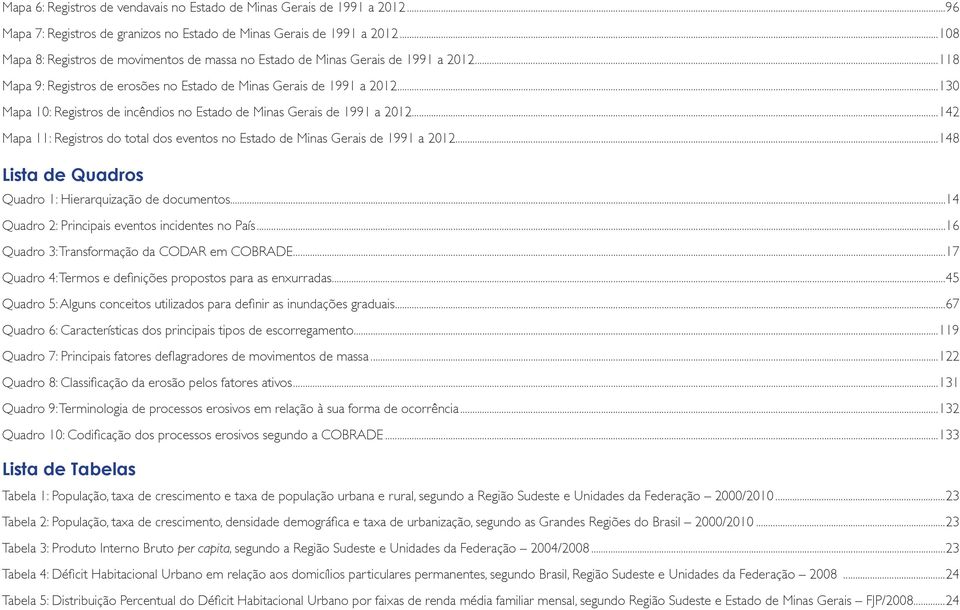 ..130 Mapa 10: Registros de incêndios no Estado de Minas Gerais de 1991 a 2012...142 Mapa 11: Registros do total dos eventos no Estado de Minas Gerais de 1991 a 2012.