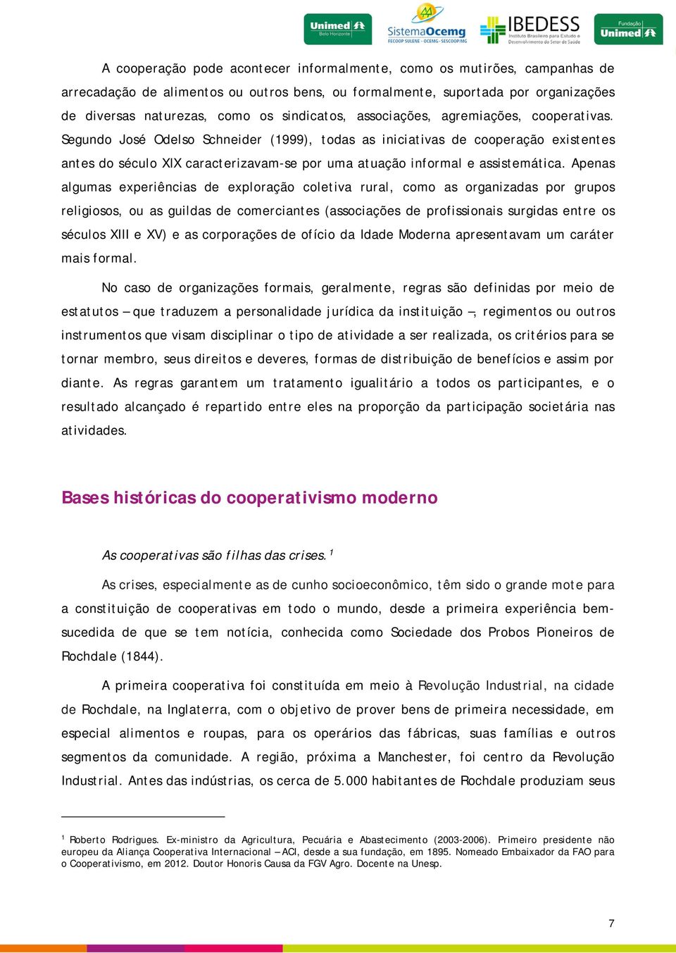 Segundo José Odelso Schneider (1999), todas as iniciativas de cooperação existentes antes do século XIX caracterizavam-se por uma atuação informal e assistemática.