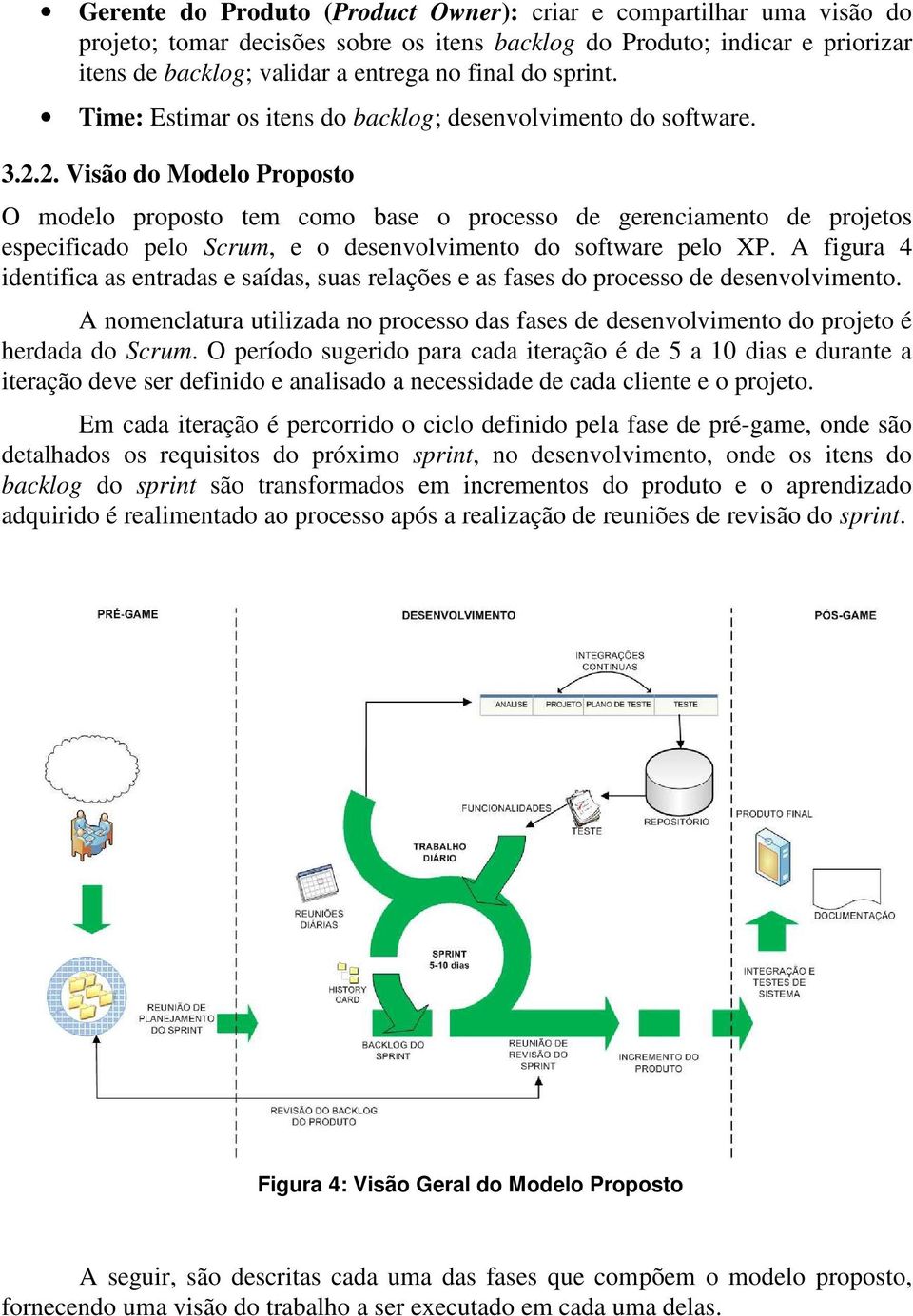 2. Visão do Modelo Proposto O modelo proposto tem como base o processo de gerenciamento de projetos especificado pelo Scrum, e o desenvolvimento do software pelo XP.