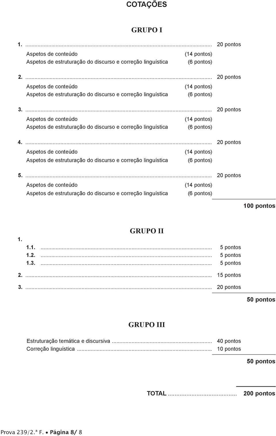 ... 15 pontos 3.... 20 pontos 50 pontos GRUPO III Estruturação temática e discursiva.