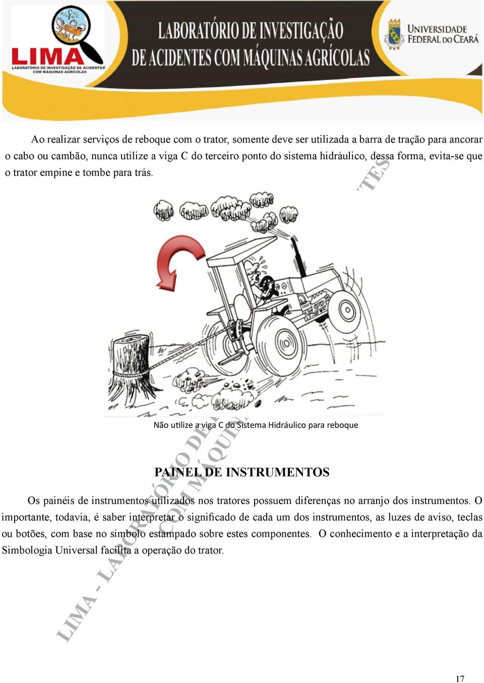 Não utilize a viga C do Sistema Hidráulico para reboque PAINEL DE INSTRUMENTOS Os painéis de instrumentos utilizados nos tratores possuem diferenças no arranjo dos