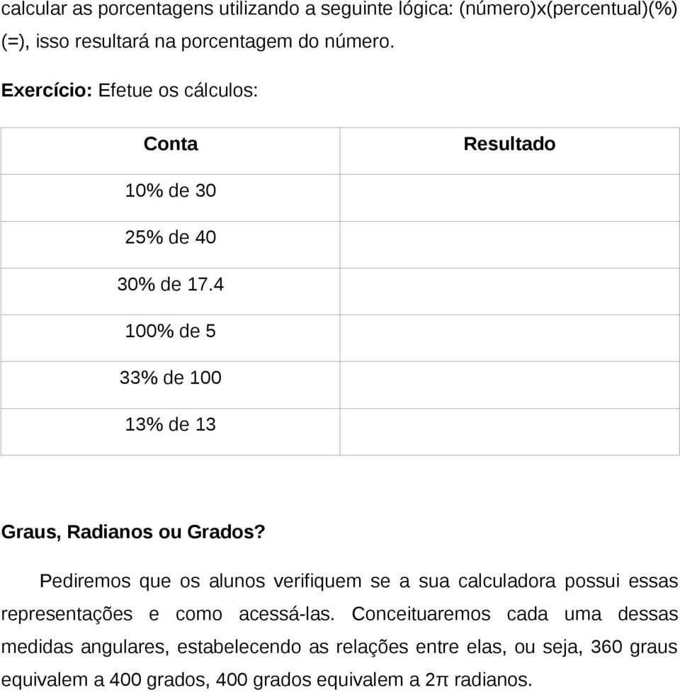 Pediremos que os alunos verifiquem se a sua calculadora possui essas representações e como acessá-las.