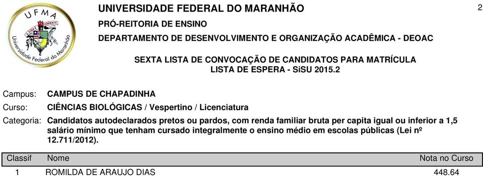 autodeclarados pretos ou pardos, com renda familiar bruta per capita igual ou