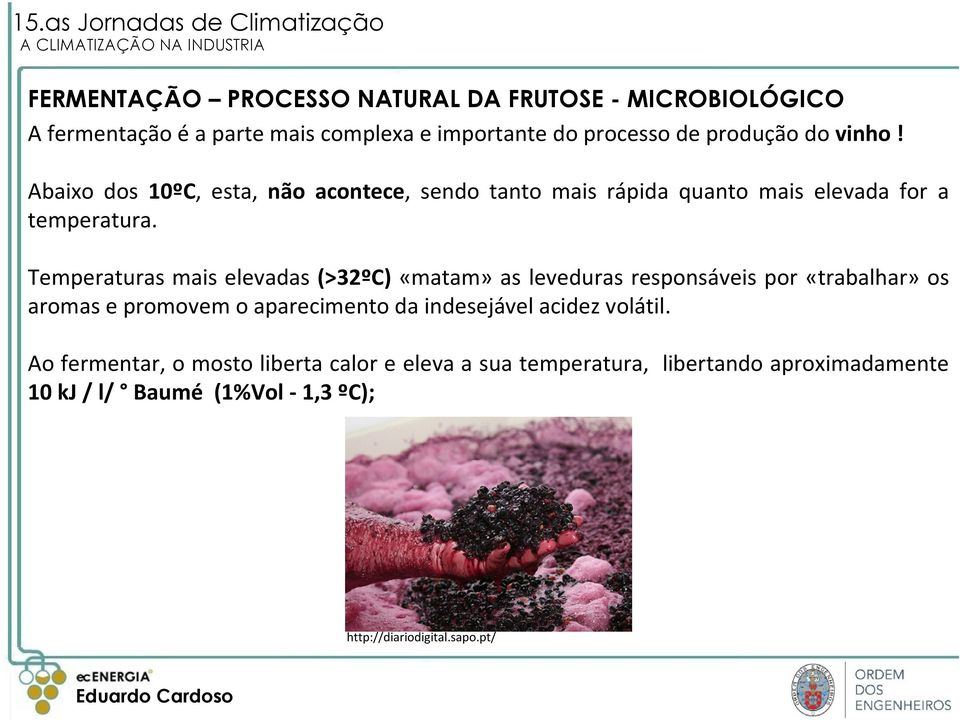 Temperaturas mais elevadas (>32ºC) «matam» as leveduras responsáveis por «trabalhar» os aromas e promovem o aparecimento da indesejável