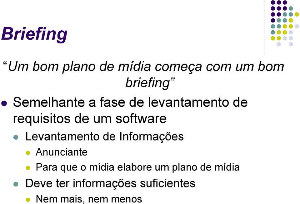 Levantamento de Informações Anunciante Para que o mídia elabore