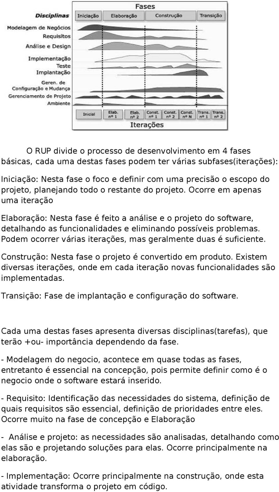 Podem ocorrer várias iterações, mas geralmente duas é suficiente. Construção: Nesta fase o projeto é convertido em produto.