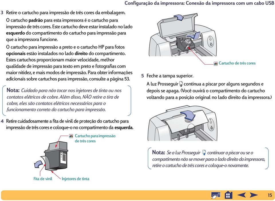 Este cartucho deve estar instalado no lado esquerdo do compartimento do cartucho para impressão para que a impressora funcione.