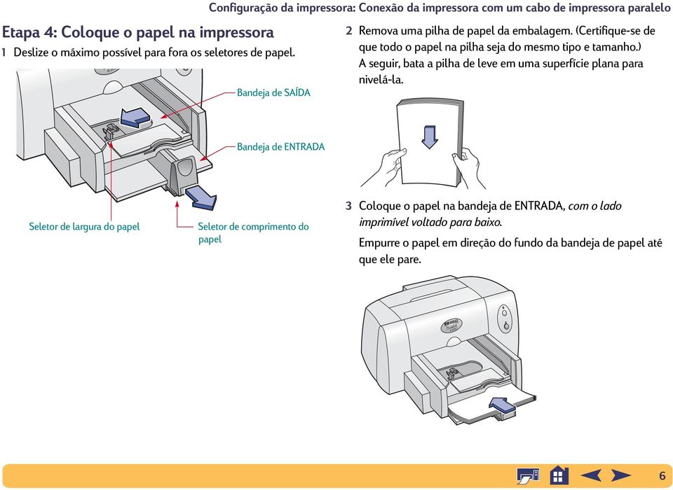 (Certifique-se de que todo o papel na pilha seja do mesmo tipo e tamanho.) A seguir, bata a pilha de leve em uma superfície plana para nivelá-la.