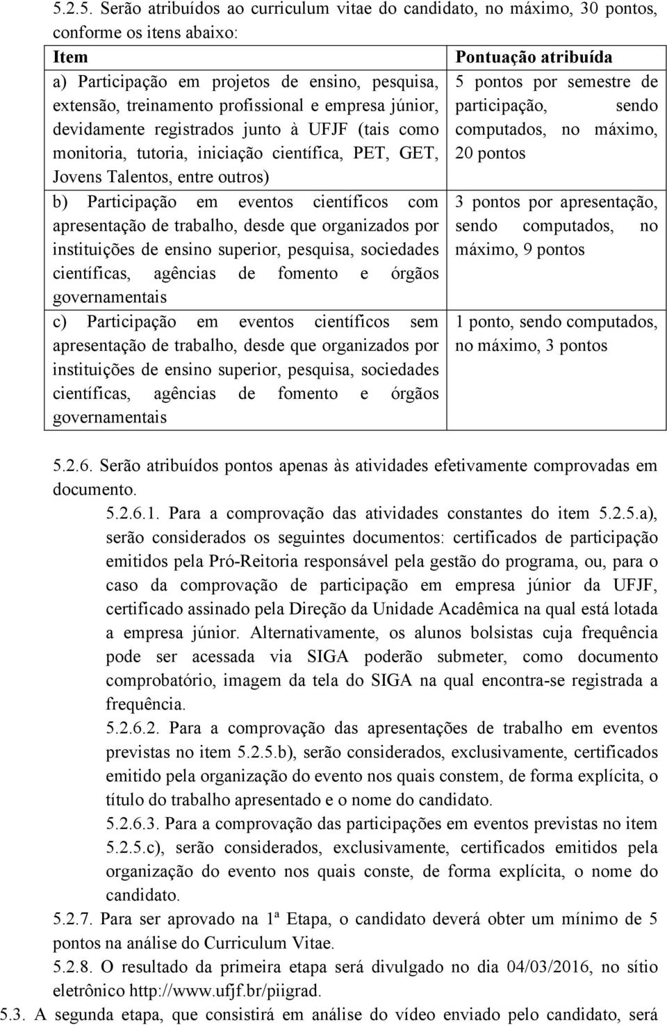 máximo, 20 pontos Jovens Talentos, entre outros) b) Participação em eventos científicos com apresentação de trabalho, desde que organizados por instituições de ensino superior, pesquisa, sociedades