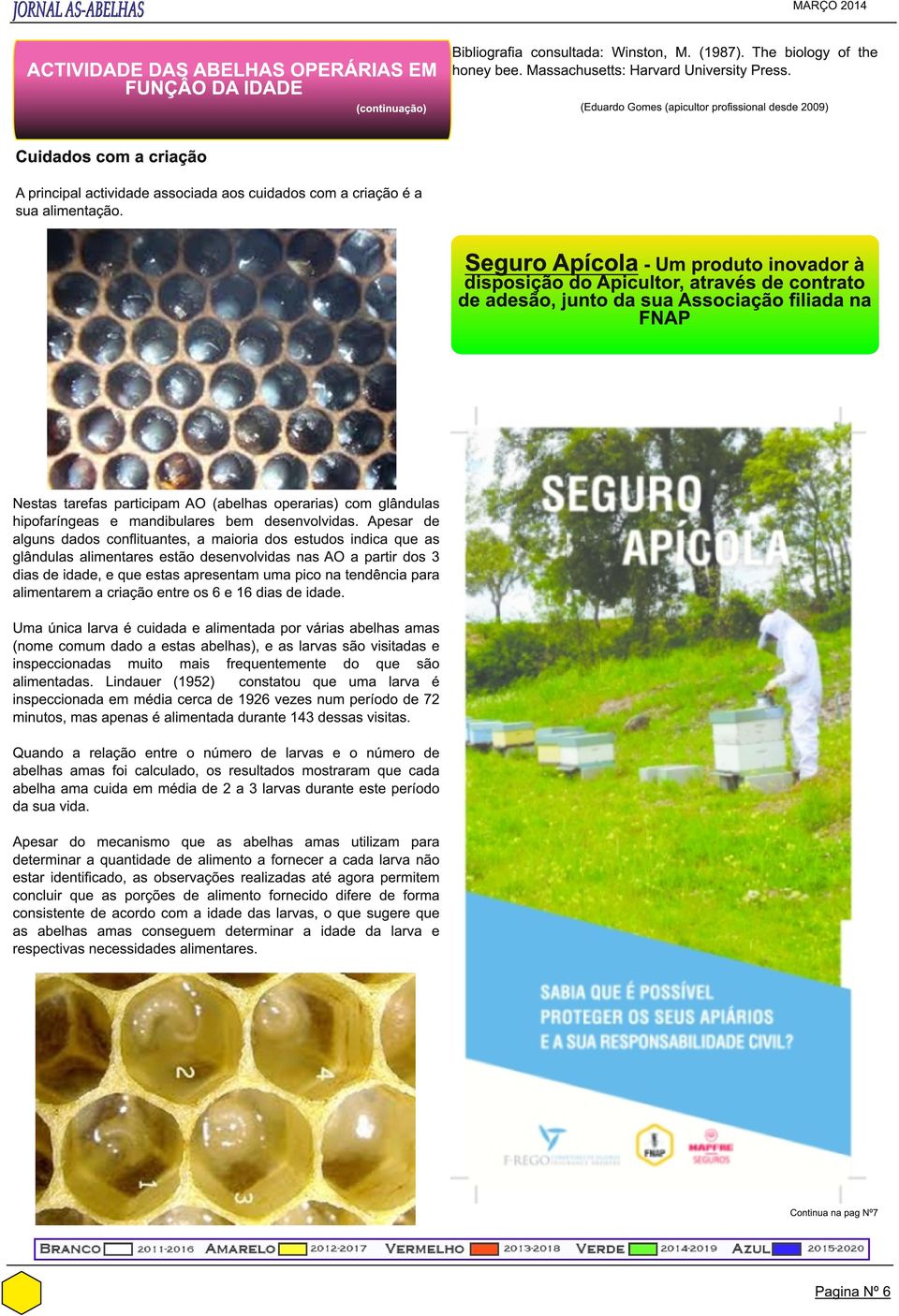 Seguro Apícola - Um produto inovador à disposição do Apicultor, através de contrato de adesão, junto da sua Associação filiada na FNAP Nestas tarefas participam AO (abelhas operarias) com glândulas