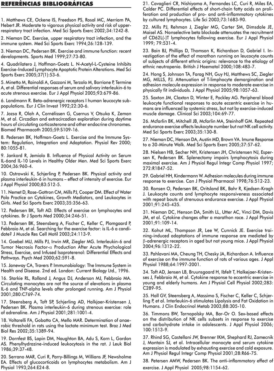 Exercise and immune function: recent developments. Sports Med 1999;27:73-80. 4. Quadrilatero J, Hoffman-Goetz L. N-Acetyl-L-Cysteine Inhibits Exercise-Induced Lymphocyte Apoptotic Protein Alterations.