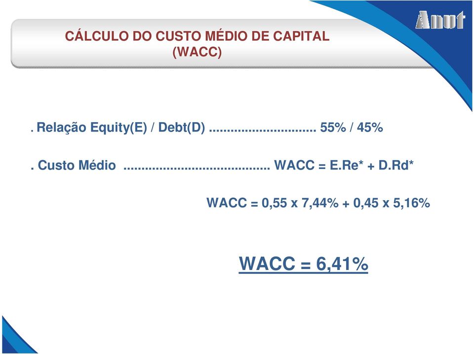 Custo Médio... WACC = E.Re* + D.