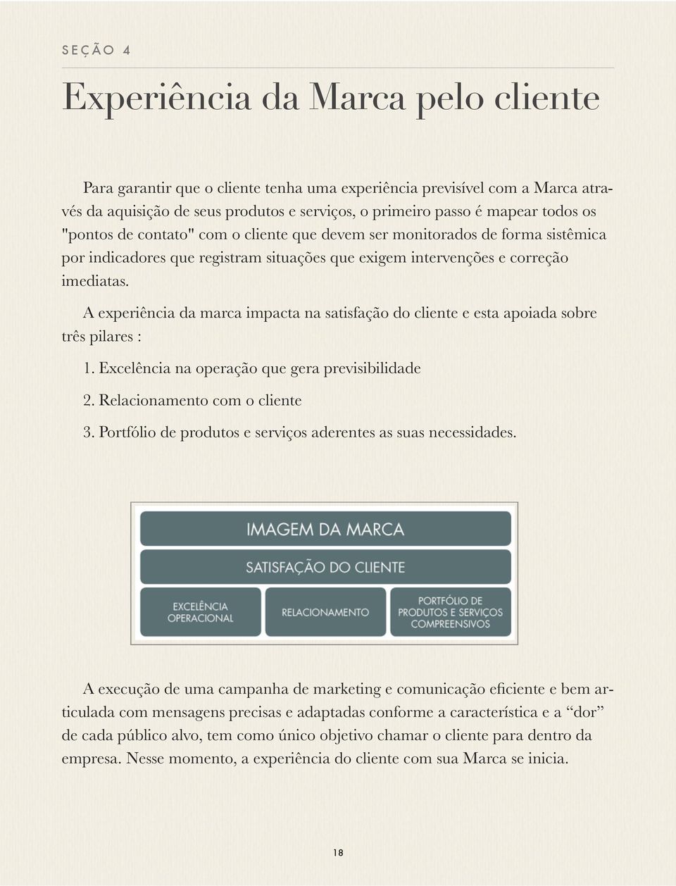 A experiência da marca impacta na satisfação do cliente e esta apoiada sobre três pilares : 1. Excelência na operação que gera previsibilidade 2. Relacionamento com o cliente 3.