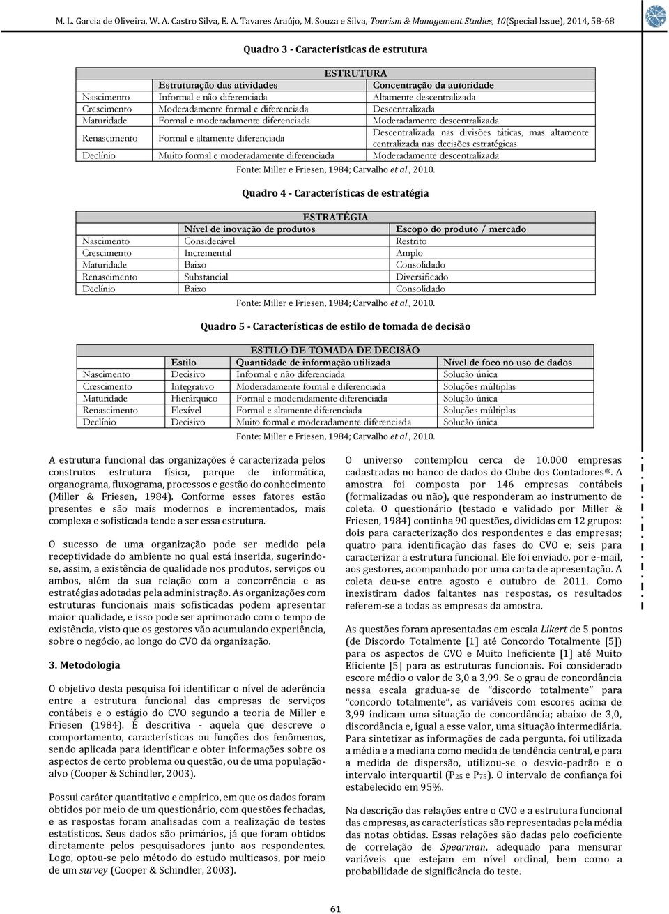 mas altamente centralizada nas decisões estratégicas Declínio Muito formal e moderadamente diferenciada Moderadamente descentralizada Fonte: Miller e Friesen, 1984; Carvalho et al., 2010.