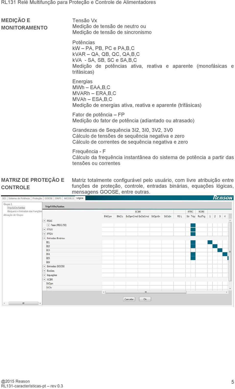 do fator de potência (adiantado ou atrasado) Grandezas de Sequência 3I2, 3I0, 3V2, 3V0 Cálculo de tensões de sequência negativa e zero Cálculo de correntes de sequência negativa e zero Frequência - F