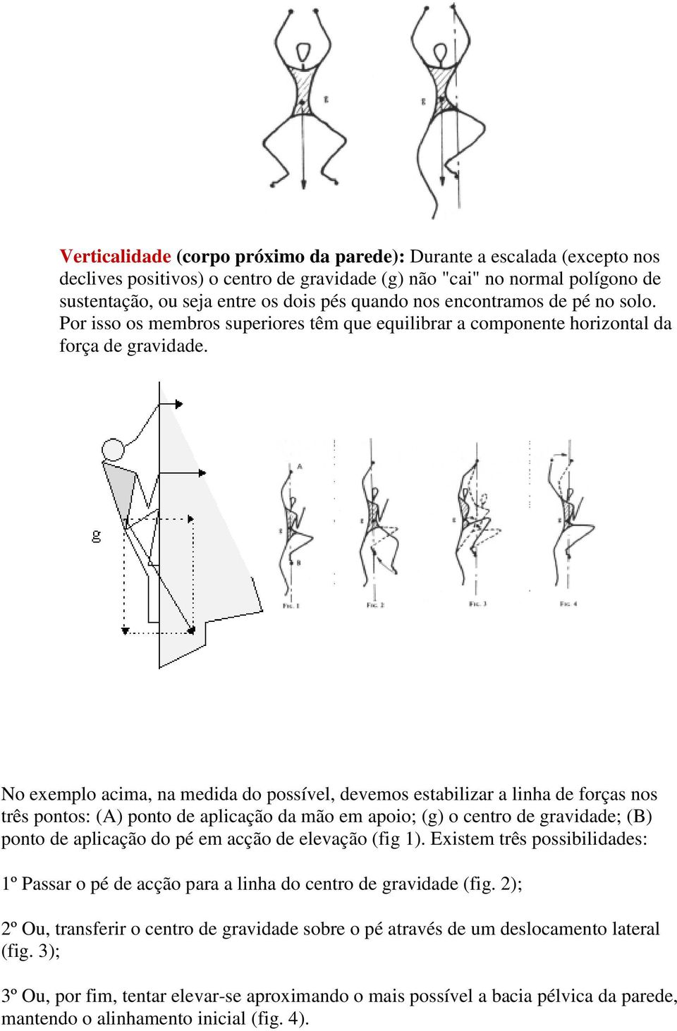 No exemplo acima, na medida do possível, devemos estabilizar a linha de forças nos três pontos: (A) ponto de aplicação da mão em apoio; (g) o centro de gravidade; (B) ponto de aplicação do pé em