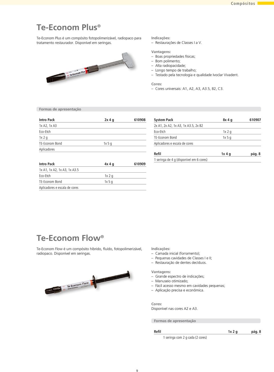Intro Pack 2x 4 g 610908 1x A2, 1x A3 Eco-Etch 1x 2 g TE-Econom Bond 1x 5 g Aplicadores Intro Pack 4x 4 g 610909 1x A1, 1x A2, 1x A3, 1x A3.