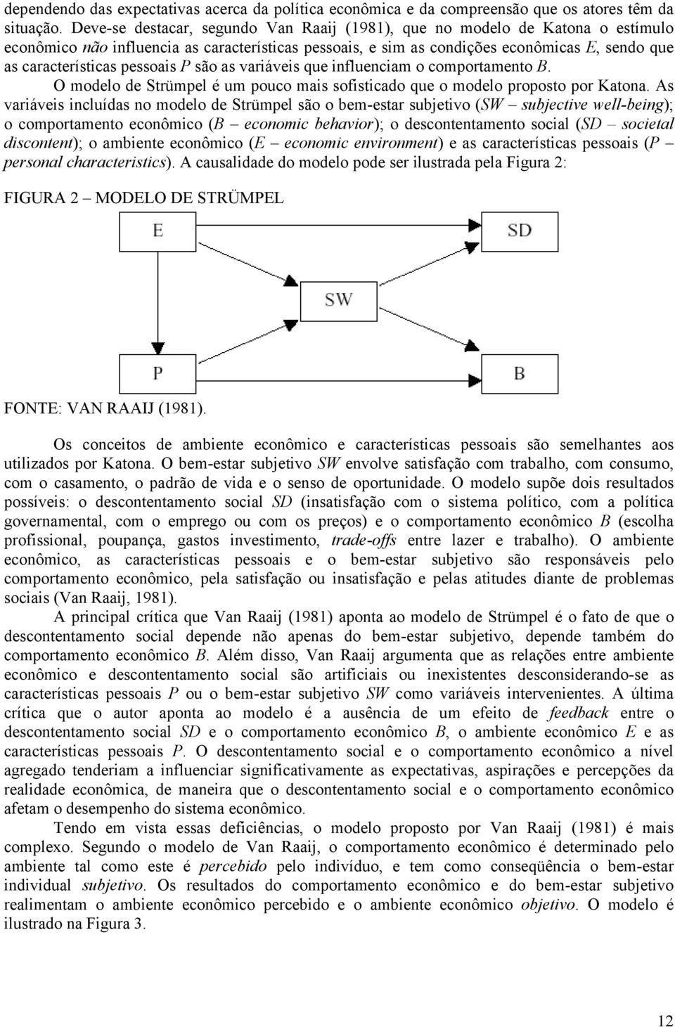 pessoais P são as variáveis que influenciam o comportamento B. O modelo de Strümpel é um pouco mais sofisticado que o modelo proposto por Katona.