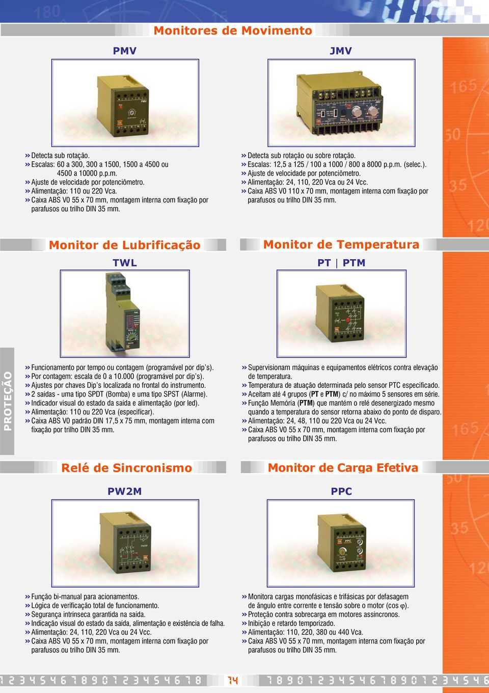 »Caixa ABS V0 110 x 70 mm, montagem interna com fixação por Monitor de Lubrificação TWL Monitor de Temperatura PT PTM PROTEÇÃO»Funcionamento por tempo ou contagem (programável por dip s).