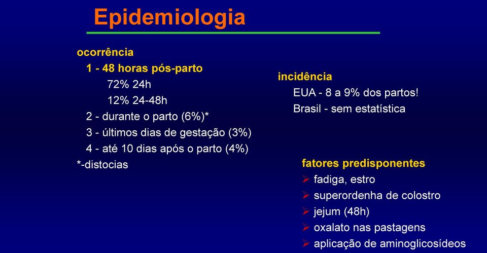 incidência EUA - 8 a 9% dos partos!