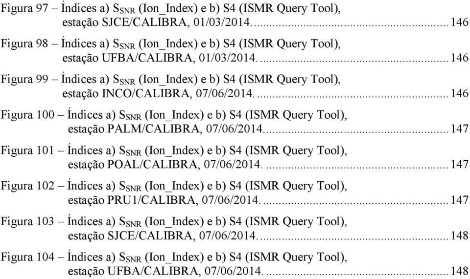 ... 146 Figura 99 Índices a) S SNR (Ion_Index) e b) S4 (ISMR Query Tool), estação INCO/CALIBRA, 07/06/2014.