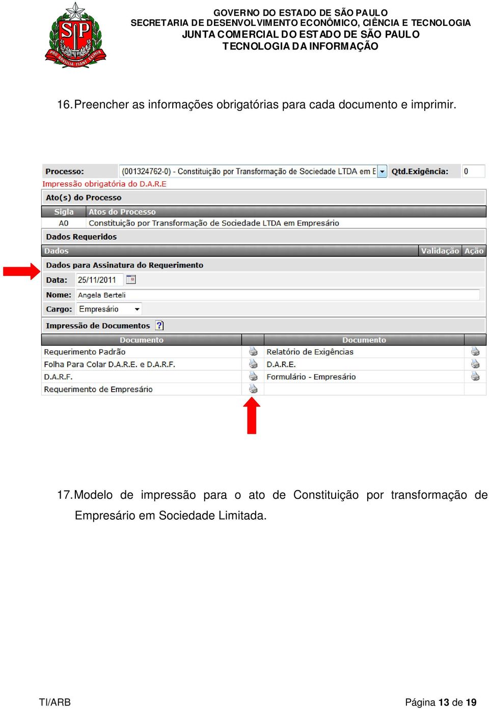 Modelo de impressão para o ato de Constituição por