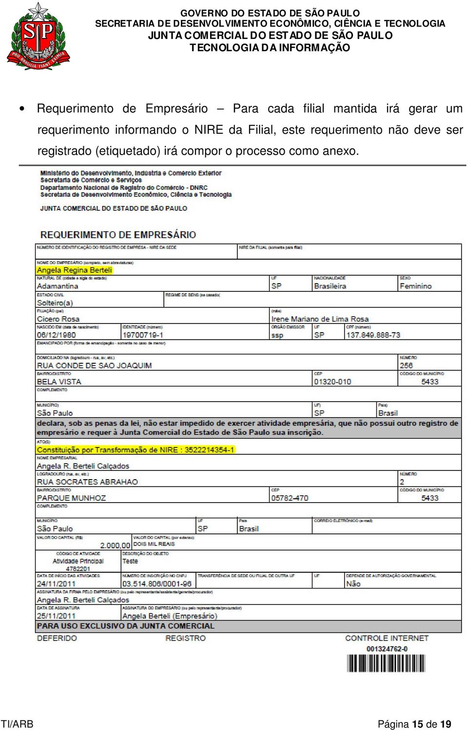 este requerimento não deve ser registrado (etiquetado)