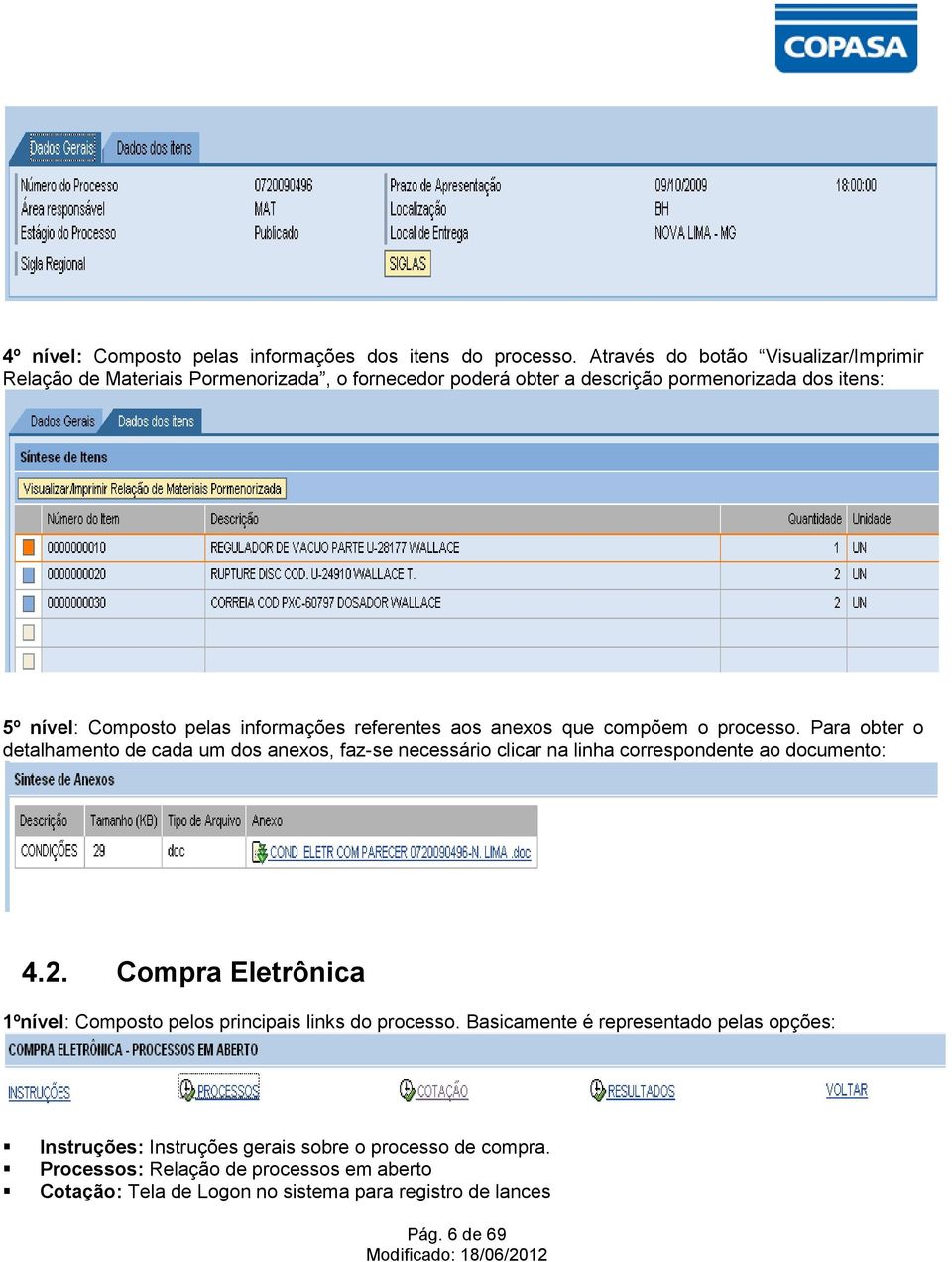 informações referentes aos anexos que compõem o processo.