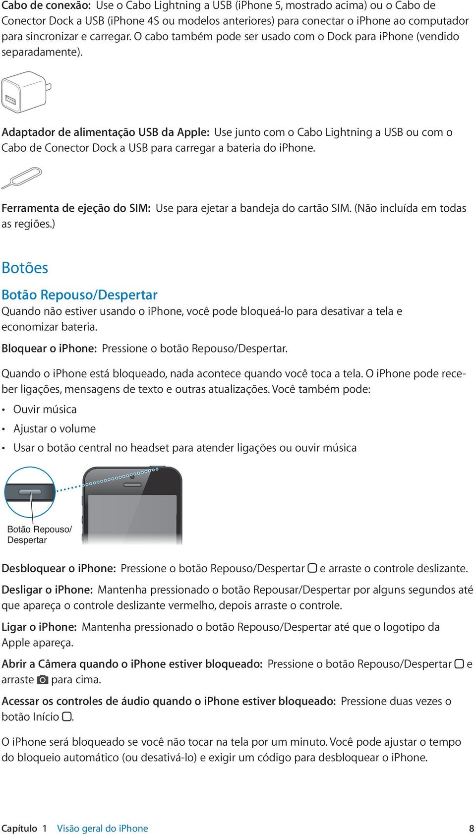 do iphone. Ferramenta de ejeção do SIM: as regiões.) Botões Botão Repouso/Despertar economizar bateria.