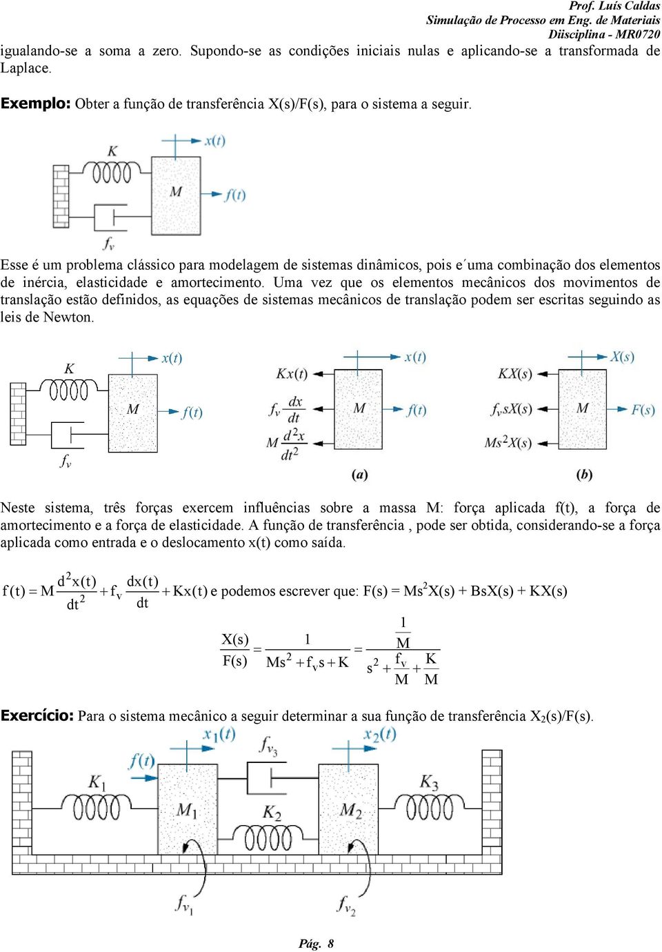 Uma ez que o elemento mecânico do moimento de tranlação etão deinido, a equaçõe de itema mecânico de tranlação podem er ecrita eguindo a lei de Newton.