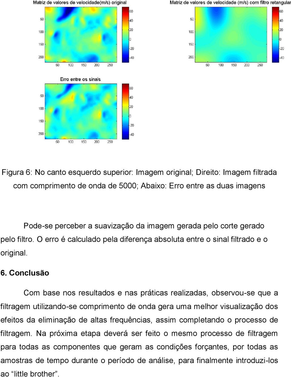 Conclusão Com base nos resultados e nas práticas realizadas, observou-se que a filtragem utilizando-se comprimento de onda gera uma melhor visualização dos efeitos da eliminação de altas