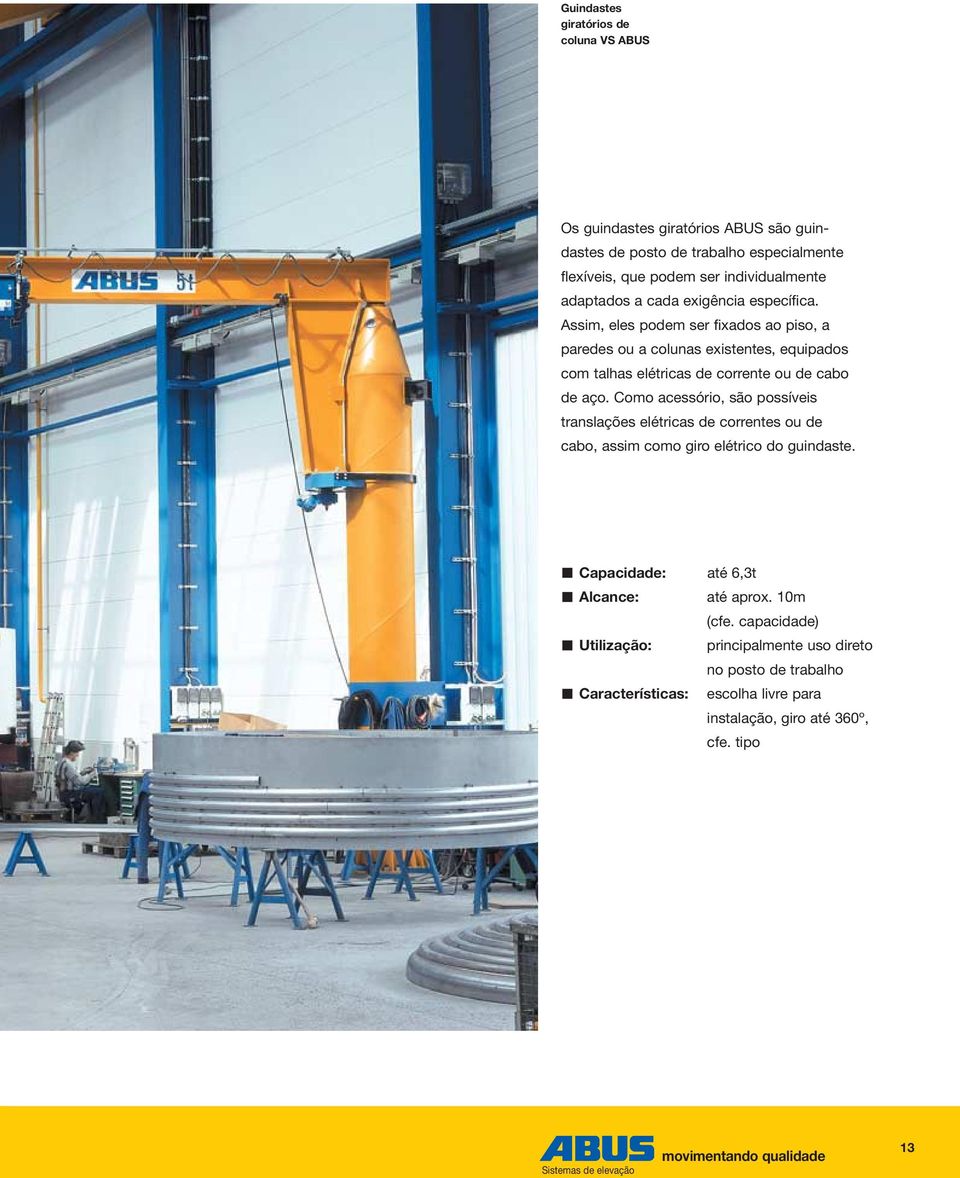 Assim, eles podem ser fixados ao piso, a paredes ou a colunas existentes, equipados com talhas elétricas de corrente ou de cabo de aço.