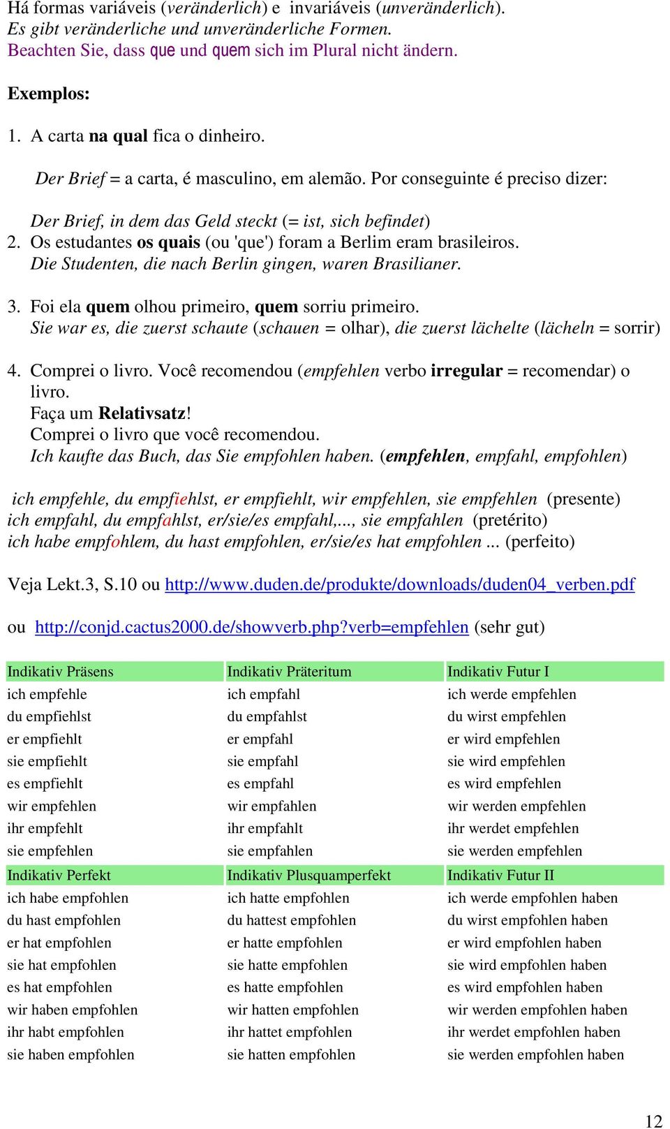 Os estudantes os quais (ou 'que') foram a Berlim eram brasileiros. Die Studenten, die nach Berlin gingen, waren Brasilianer. 3. Foi ela quem olhou primeiro, quem sorriu primeiro.