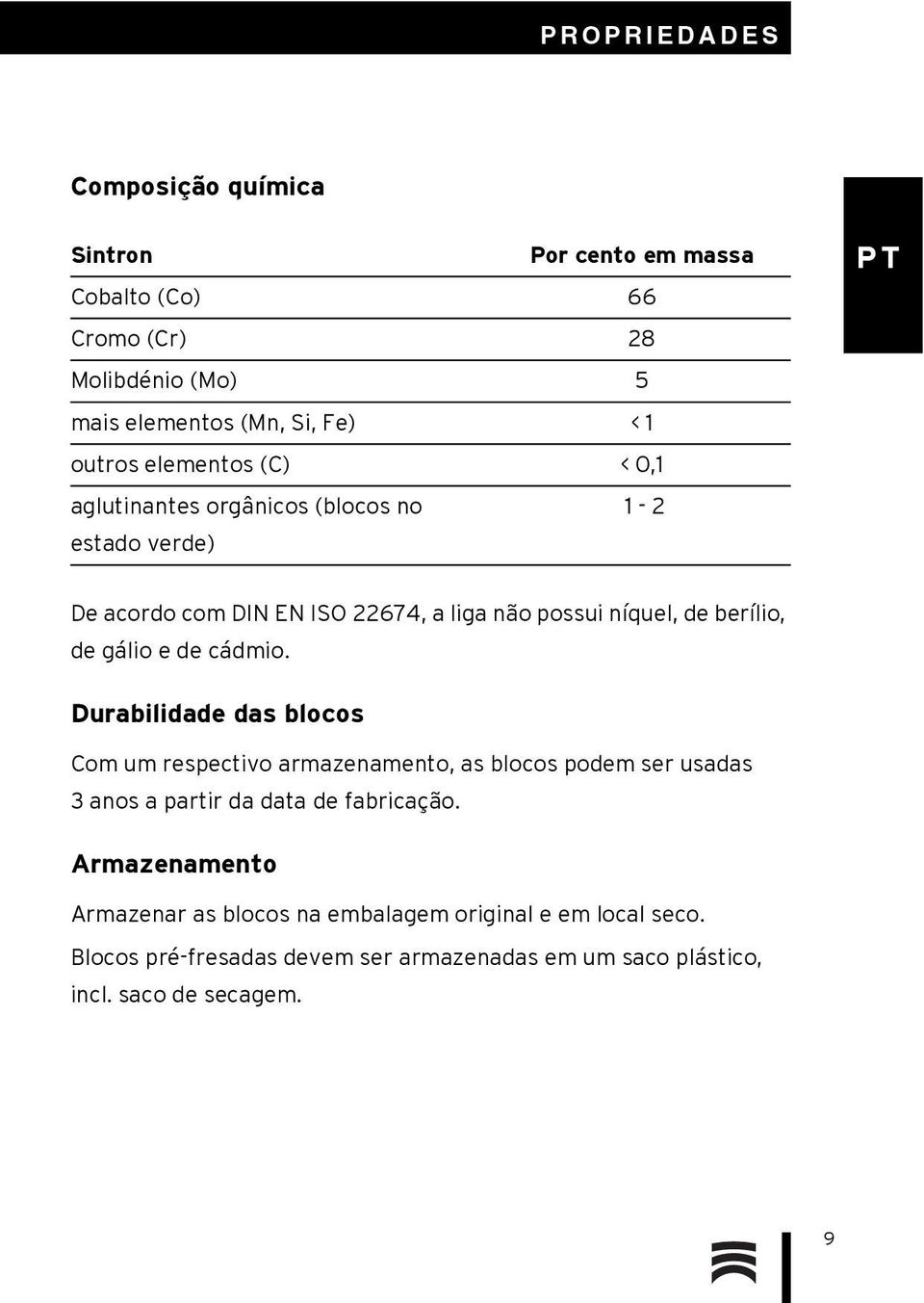 gálio e de cádmio. Durabilidade das blocos Com um respectivo armazenamento, as blocos podem ser usadas 3 anos a partir da data de fabricação.