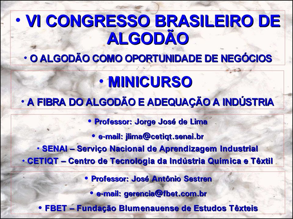 br SENAI Serviço Nacional de Aprendizagem Industrial CETIQT Centro de Tecnologia da Indústria