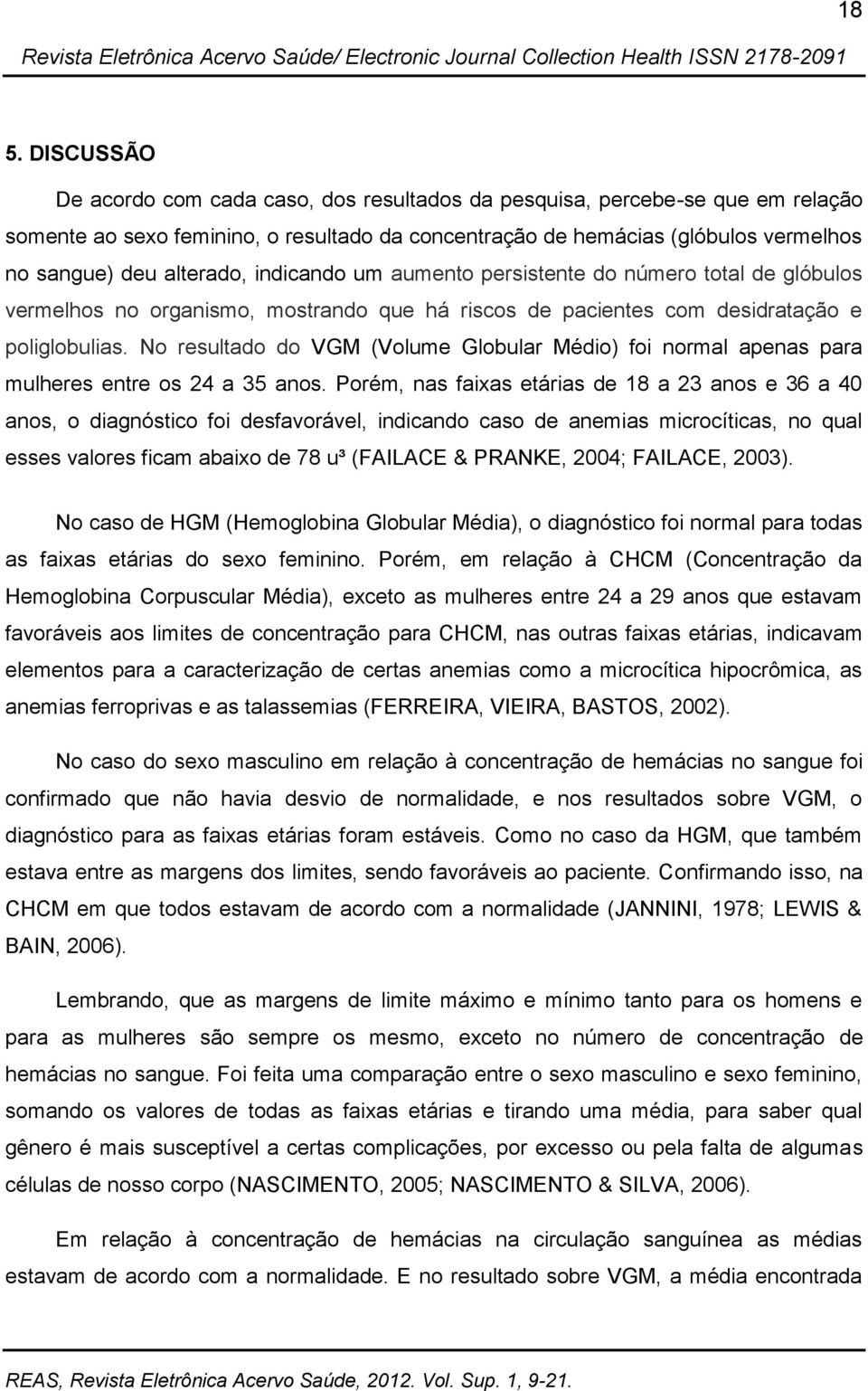 No resultado do VGM (Volume Globular Médio) foi normal apenas para mulheres entre os 24 a 35.