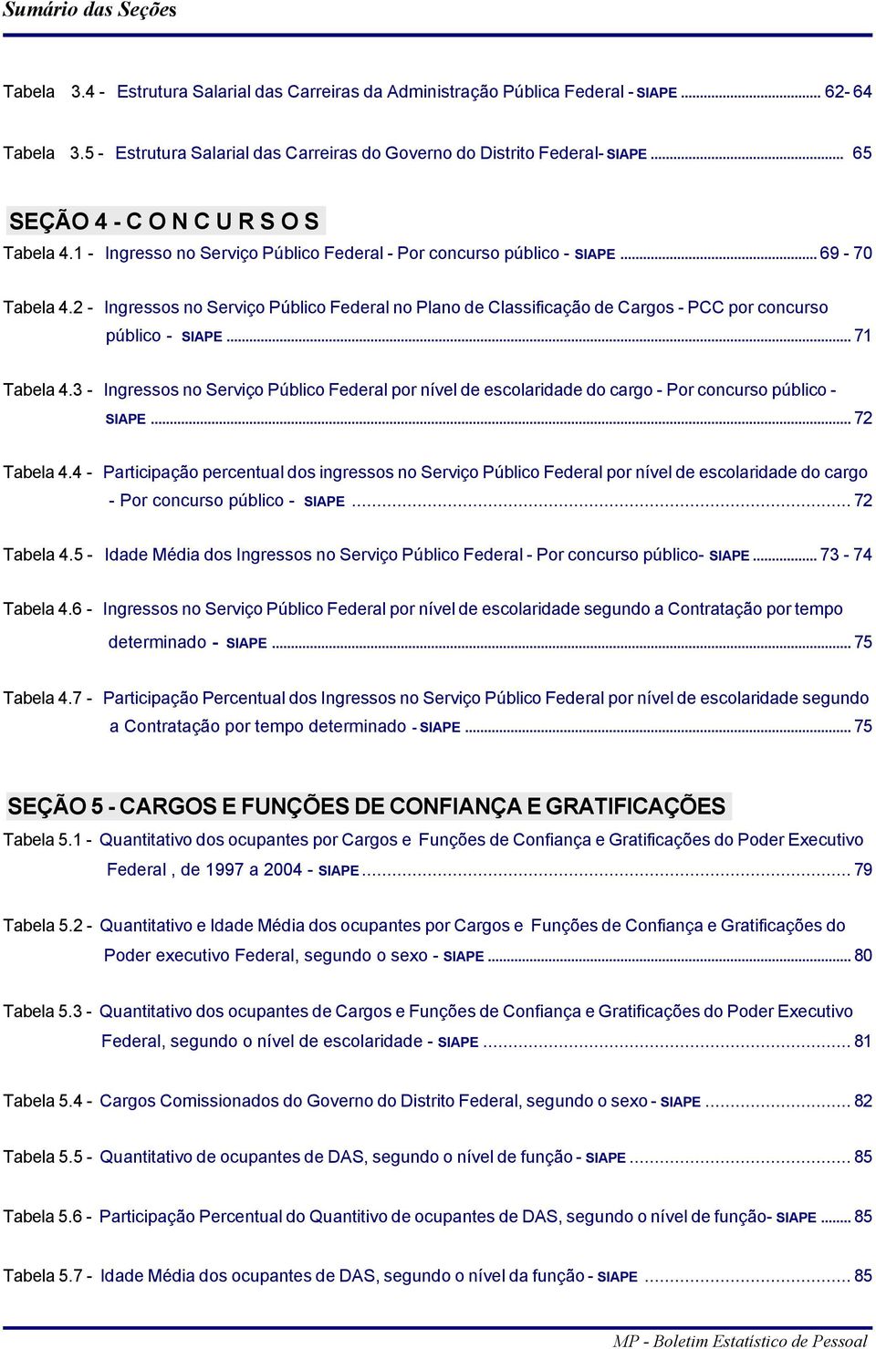 2 - Ingressos no Serviço Público Federal no Plano de Classificação de Cargos - PCC por concurso público - SIAPE... 71 Tabela 4.