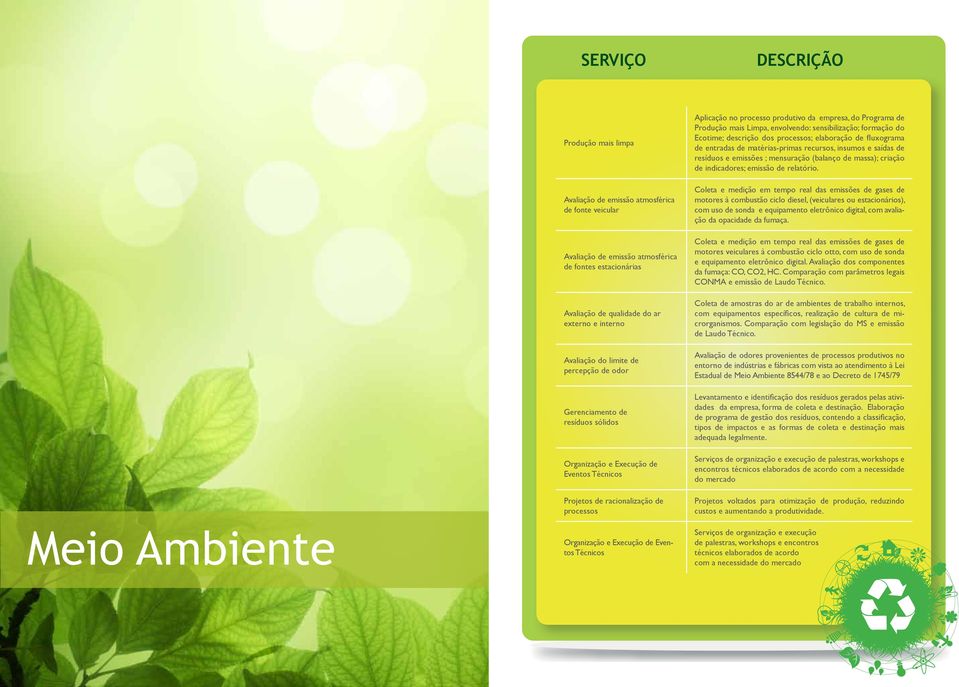 Aplicação no processo produtivo da empresa, do Programa de Produção mais Limpa, envolvendo: sensibilização; formação do Ecotime; descrição dos processos; elaboração de fluxograma de entradas de