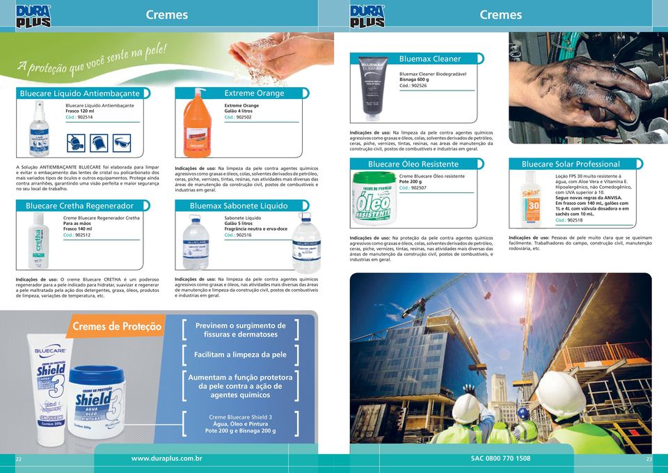 : 902502 Indicações de uso: Na limpeza da pele contra agentes químicos agressivos como graxas e óleos, colas, solventes derivados de petróleo, ceras, piche, vernizes, tintas, resinas, nas áreas de