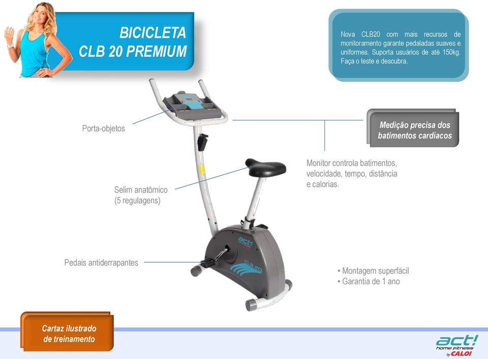 Porta-objetos Medição precisa dos batimentos cardíacos Monitor controla batimentos, E uma bicicleta com alto padrão de