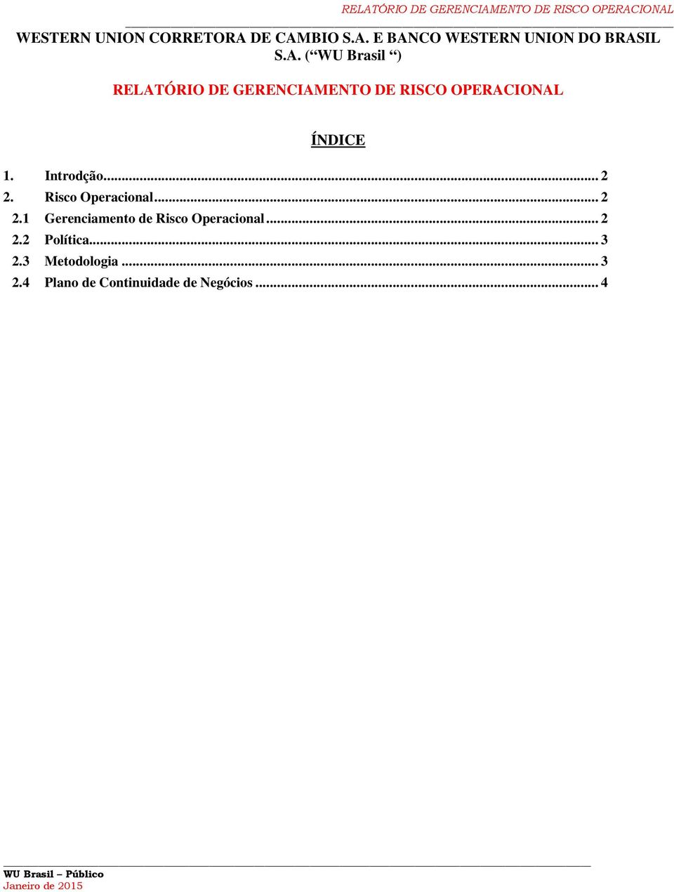 Risco Operacional... 2 2.1 Gerenciamento de Risco Operacional... 2 2.2 Política... 3 2.
